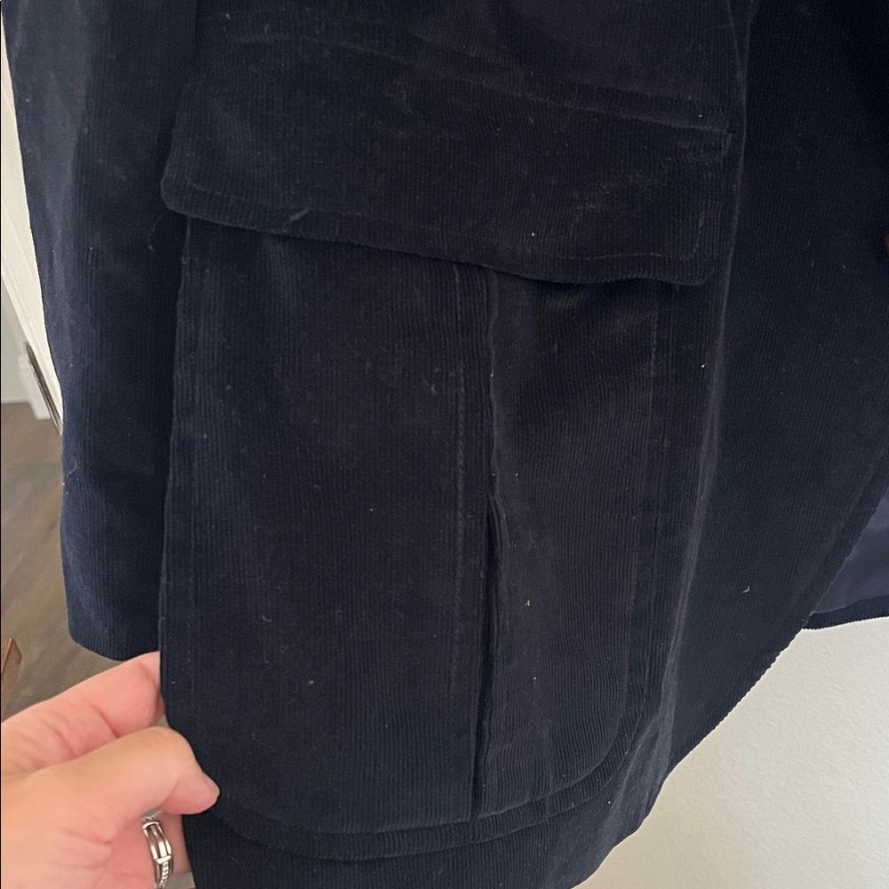 Corduroy NavyBlazer Tan Suede Elbow Patches Classic Preppy Menswear Vintage 46L - Picture 4 of 7